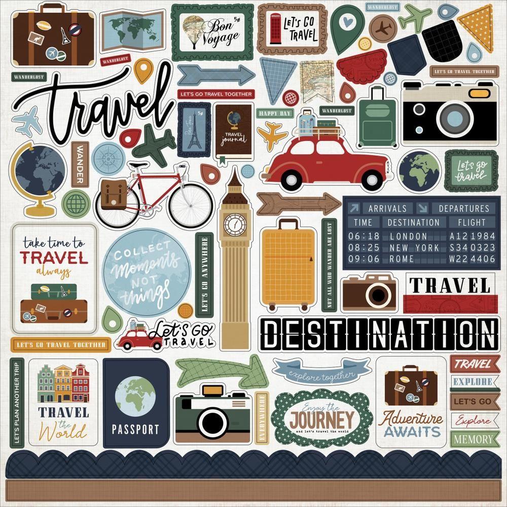 Echo Park Let's Go Travel 12 x 12 Collection Kit lgt310016 Cardstock Stickers