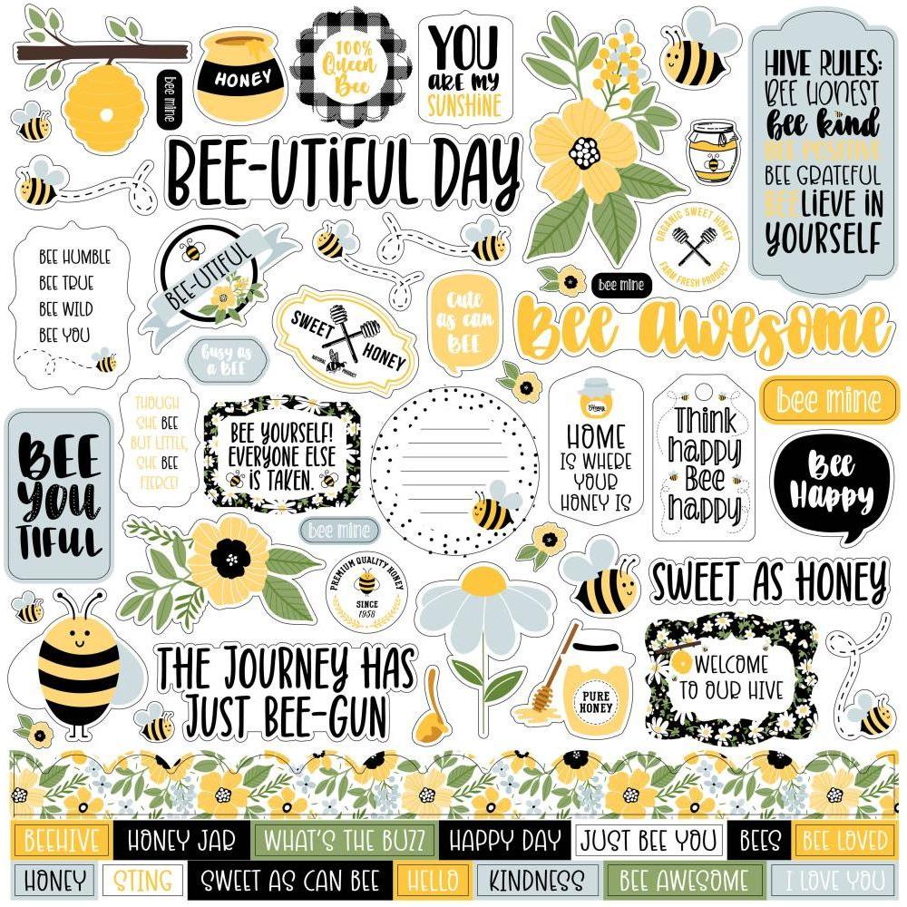 Echo Park Bee Happy 12 x 12 Collection Kit bh319016 Sticker Sheet