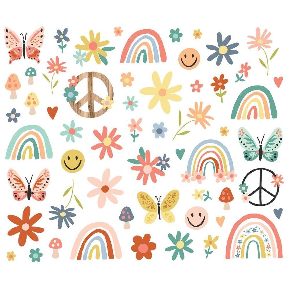 Simple Stories Boho Sunshine Floral Bits And Pieces 19919 rainbows mushrooms peace signs