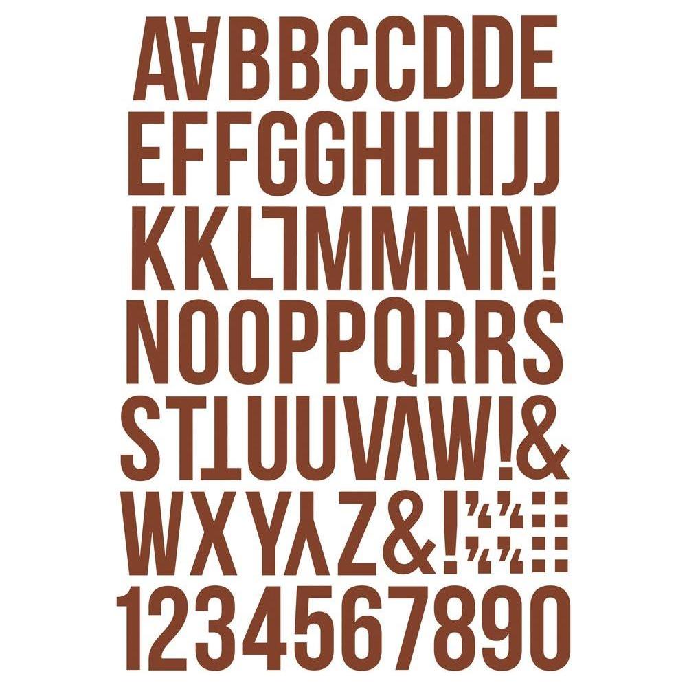 Simple Stories Boho Color Vibe Alphabet Sticker Book 13479 Rustic sticker sheet featuring alphabet and numbers in earthy brown tone