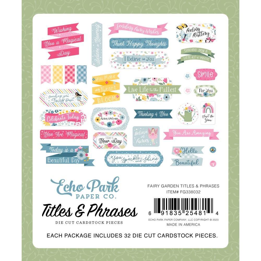 Echo Park Fairy Garden Titles And Phrases fg338032 Back of Packaging View