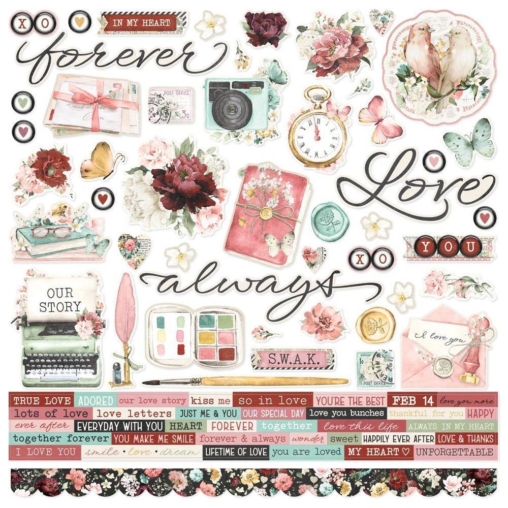 Simple Stories Vintage Love Story 12 x 12 Collection Kit 21400 Cardstock Stickers