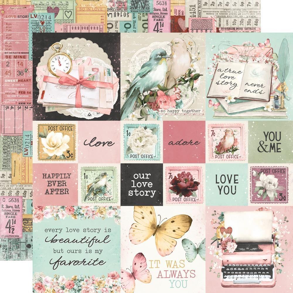 Simple Stories Vintage Love Story 12 x 12 Collection Kit 21400 2X2 And 4X4 Elements