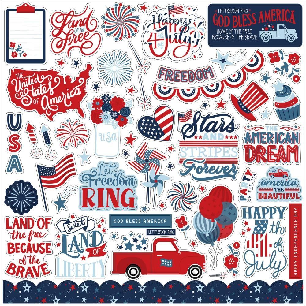 Echo Park Stars And Stripes Forever 12 x 12 Collection Kit ssf369016 Cardstock Stickers