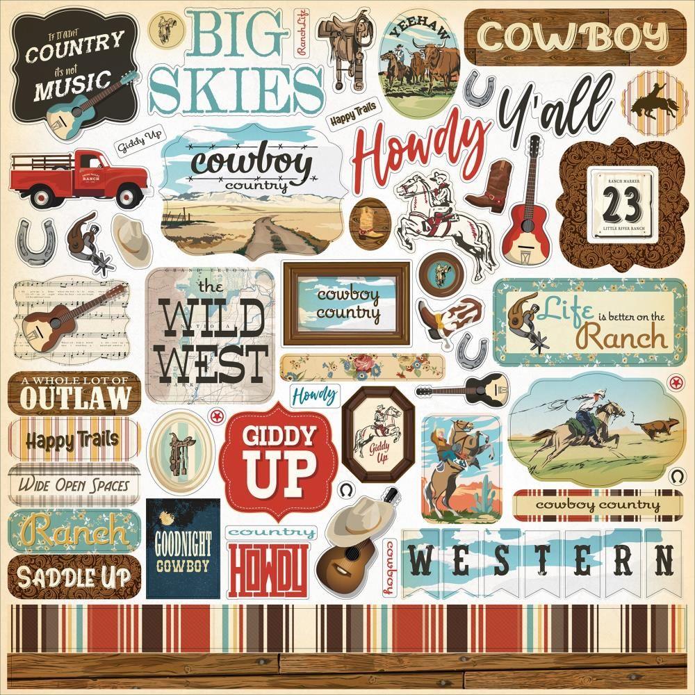 Carta Bella Cowboys 12 x 12 Collection Kit cbcbs371016 Cardstock Stickers