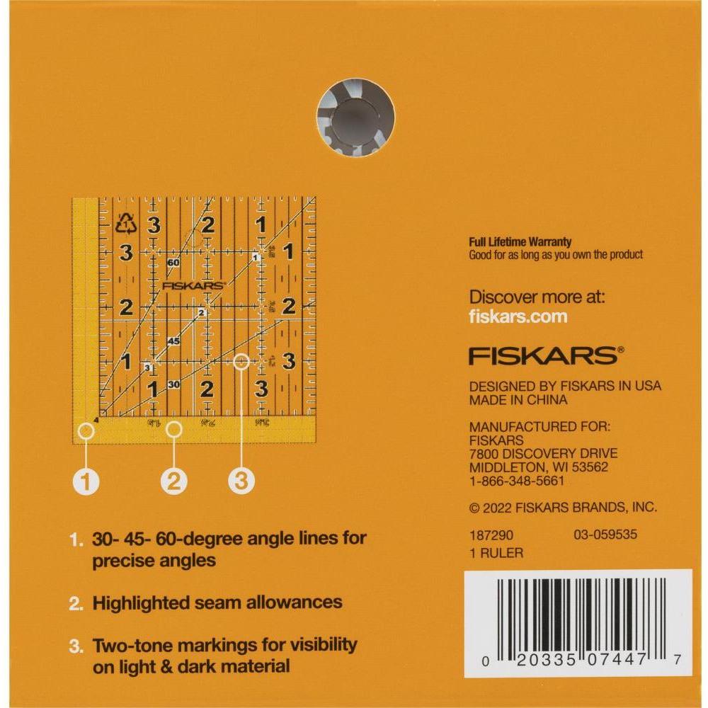 Fiskars Square Acrylic Ruler 187290 Back of Image