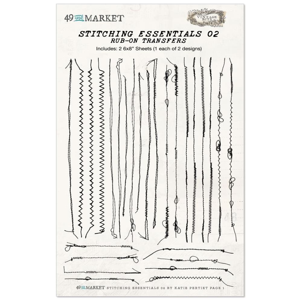 49 and Market Vintage Bits Stitching Essential 02 Rub Ons e-26030