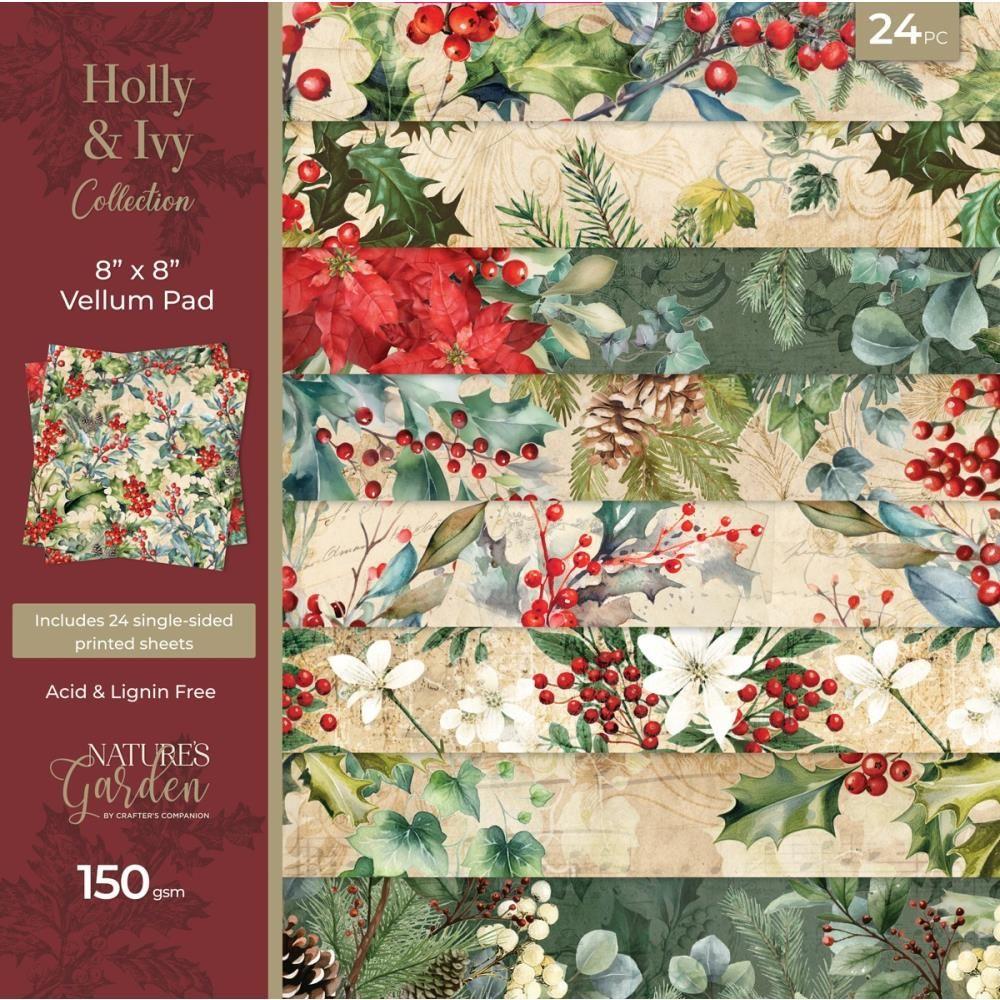 Crafter's Companion Holly And Ivy 8 x 8 Vellum Pad ng-hai-vel8