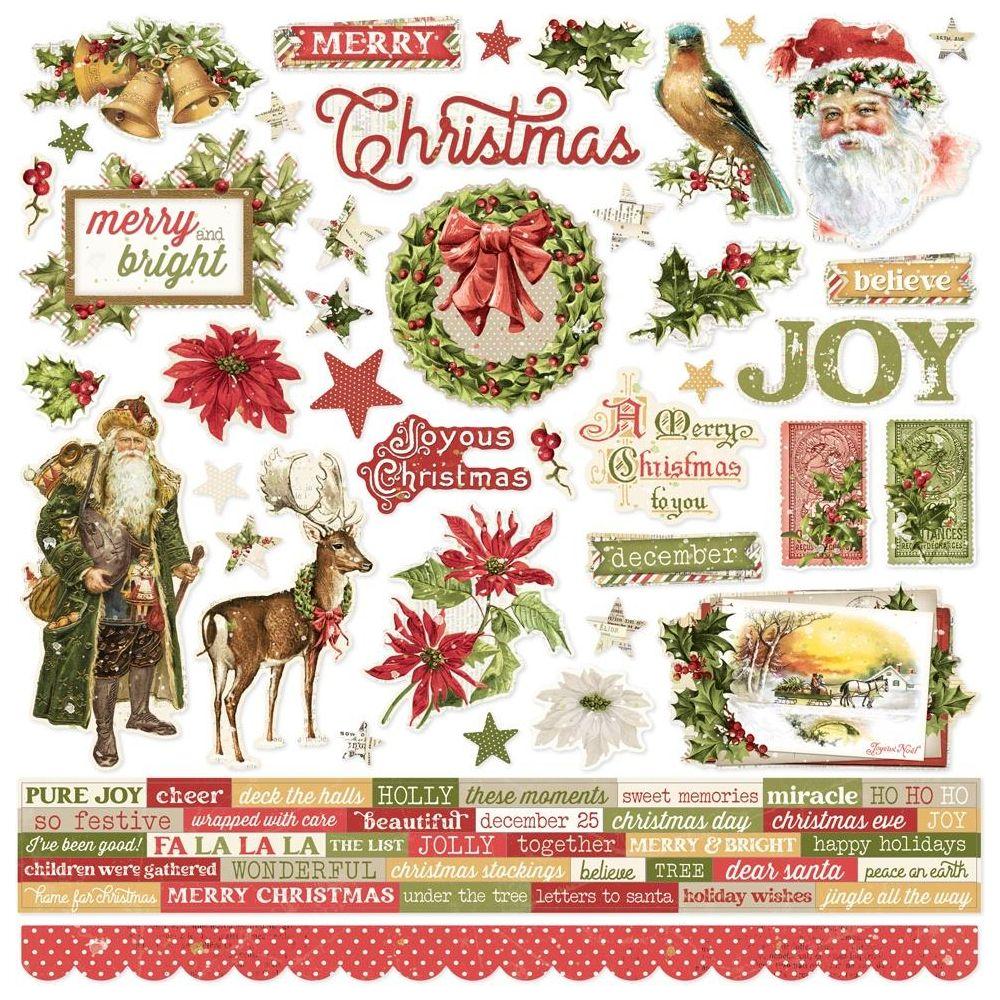 Simple Stories Vintage Yuletide 12 x 12 Collector's Essential Kit 23201 Cardstock Stickers