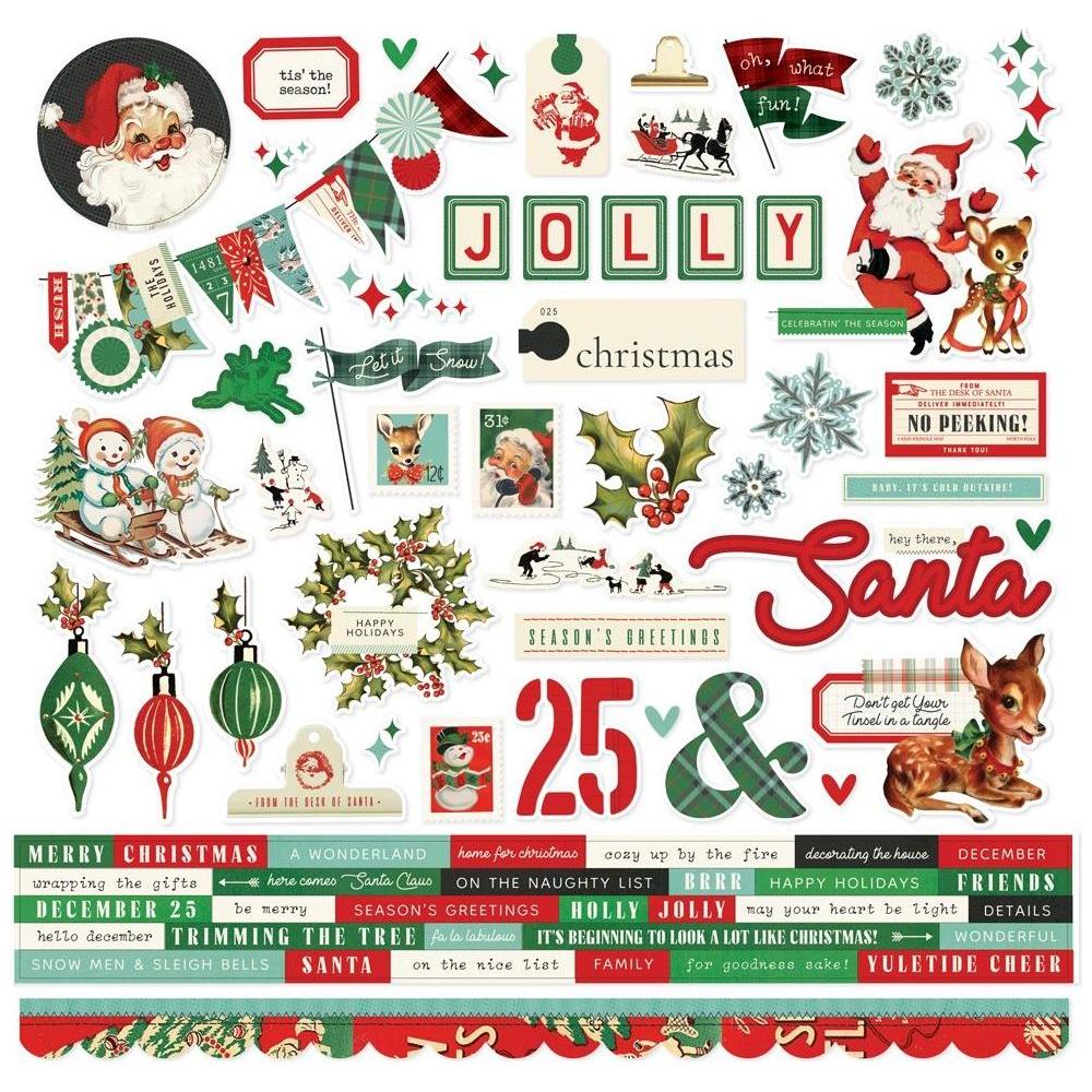 Simple Stories Vintage Holly Jolly 12 x 12 Collector's Essential Kit 23301 Cardstock Stickers