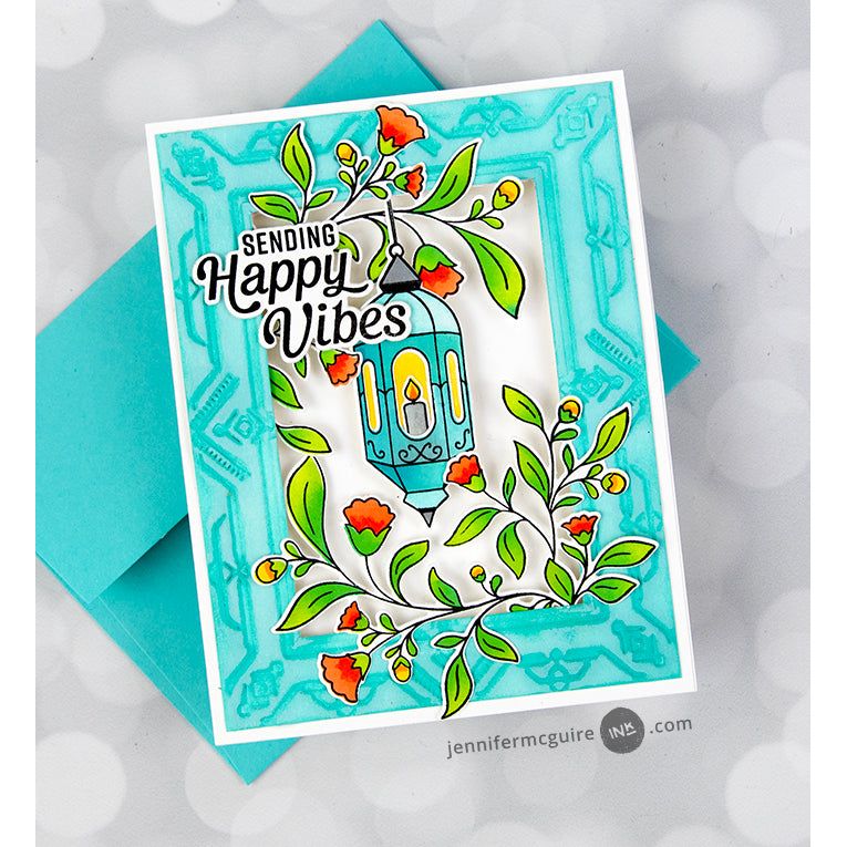 Pinkfresh Studio Lantern Botanicals Die 219624 Happy Vibes Card | color-code:ALT04