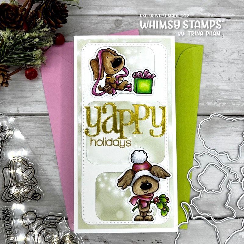 Whimsy Stamps Christmas Doggies Outline Dies wsd219 yappy holidays