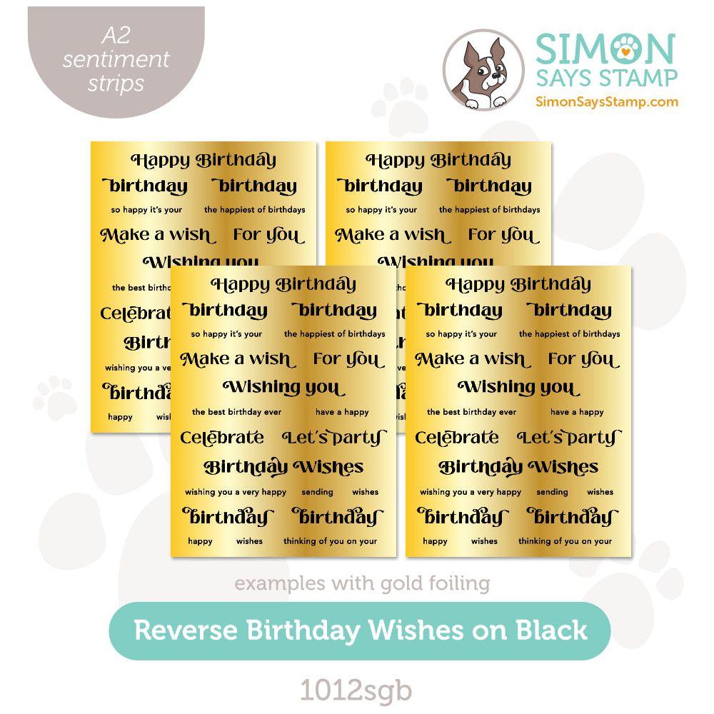 Simon Says Stamp Sentiment Strips Reverse Birthday Wishes Black on Black 1012sgb Cheering for You