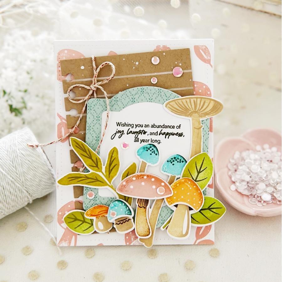 Papertrey Ink Wild About Mushrooms Clear Stamp and Die Set joy and laughter