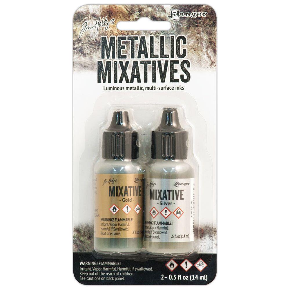 Tim Holtz Alcohol Ink Set Gold And Silver Metallic Mixatives Ranger TIM21247