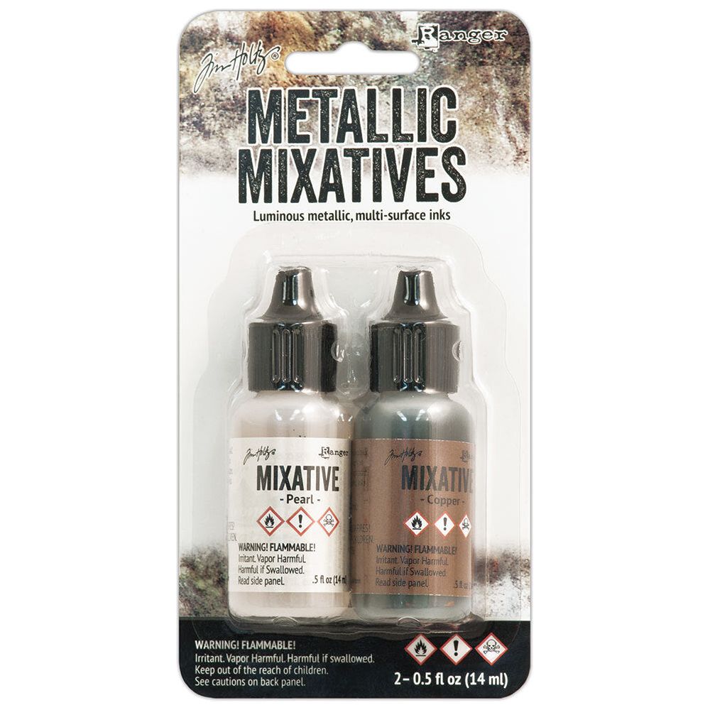 Tim Holtz Alcohol Ink Set Pearl And Copper Metallic Mixatives Ranger TIM21254