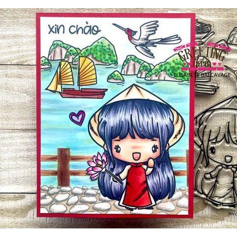 The Greeting Farm Anya in Vietnam Clear Stamps Xin Chao Scene | color-code:ALT02