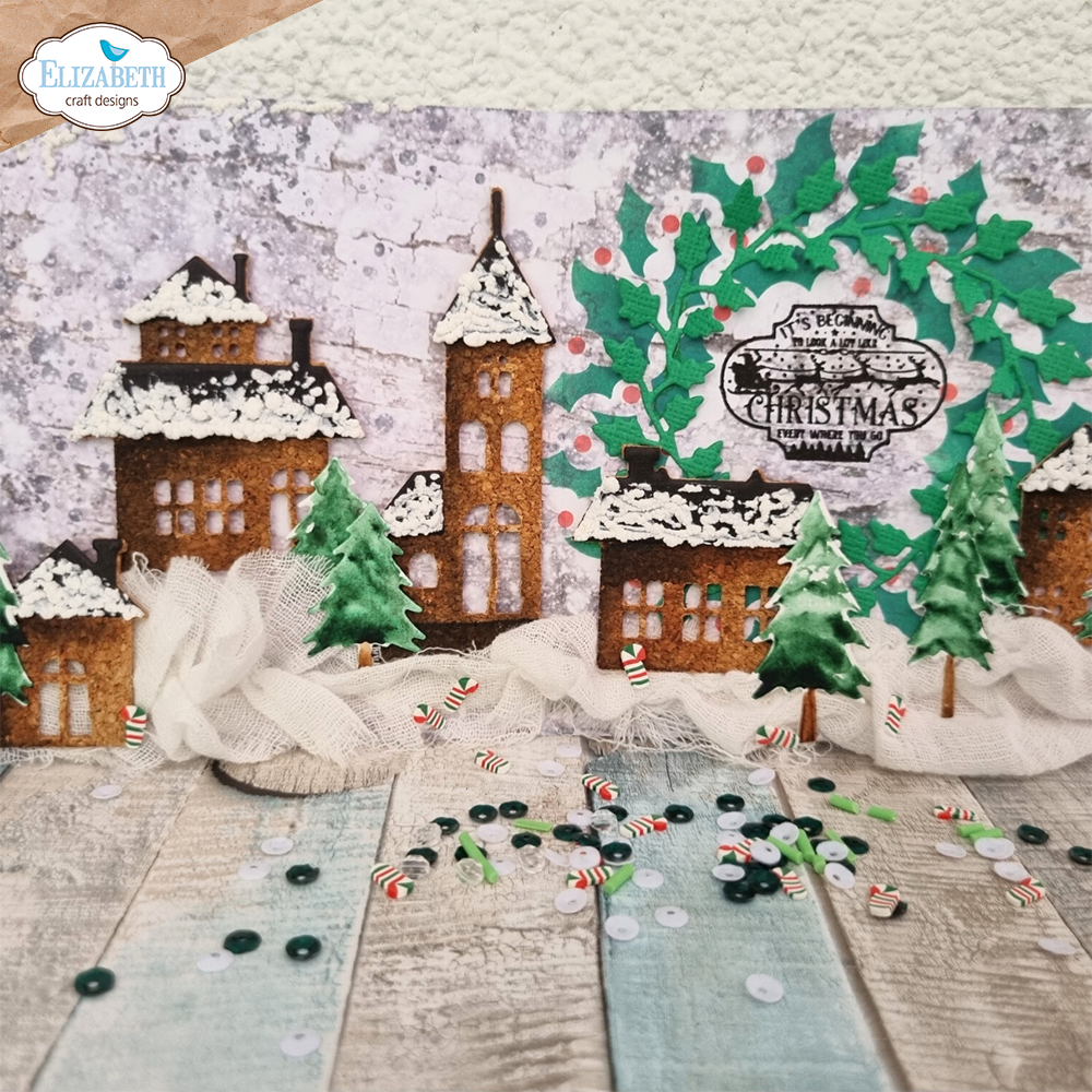 Elizabeth Craft Designs Snow Village Dies 2050 winter card