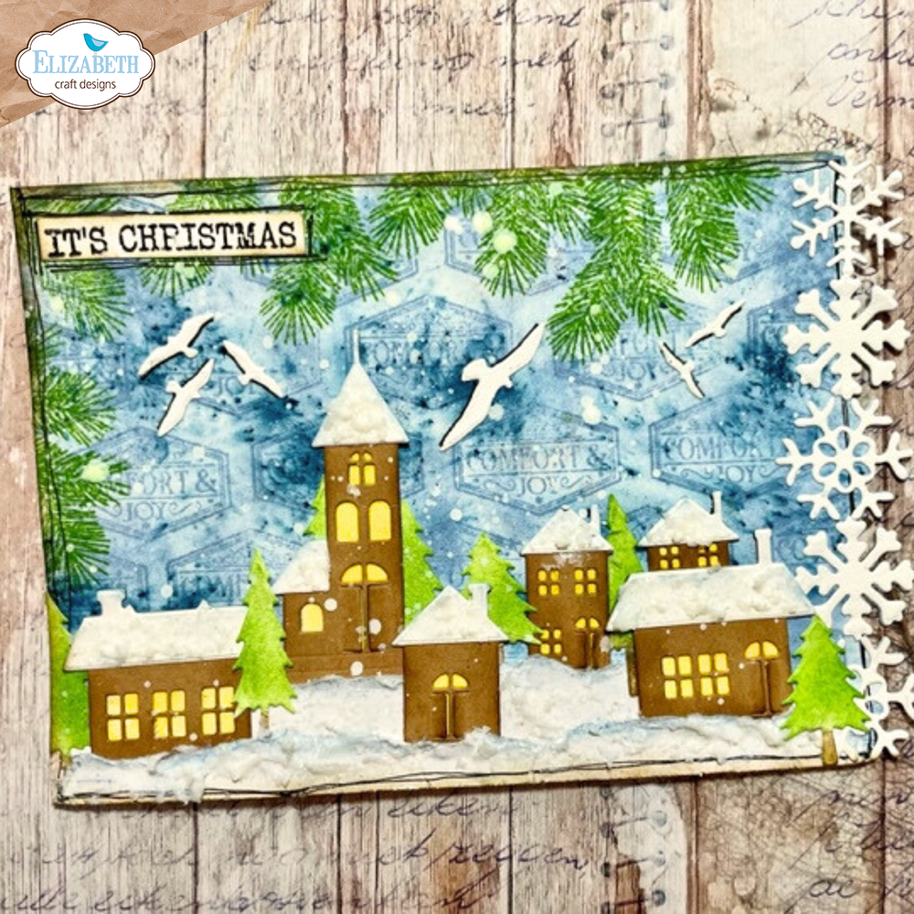 Elizabeth Craft Designs Snow Village Dies 2050 christmas card