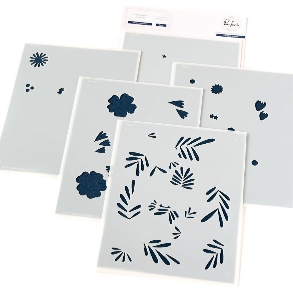 Pinkfresh Studio Berries And Blossoms Bundle Layering Stencils