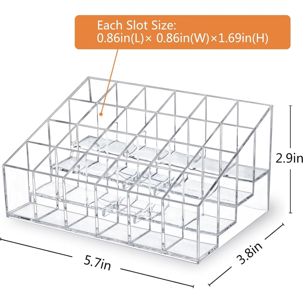 24 Slot Acrylic Organizer Display Case with dimension measurements