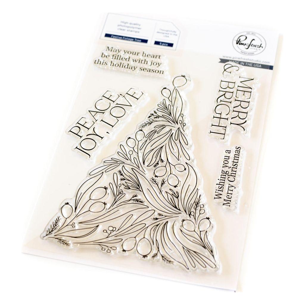 Pinkfresh Studio Festive Foliage Tree Stamps Dies Stencils And Press Plate Bundle Clear Stamp Set