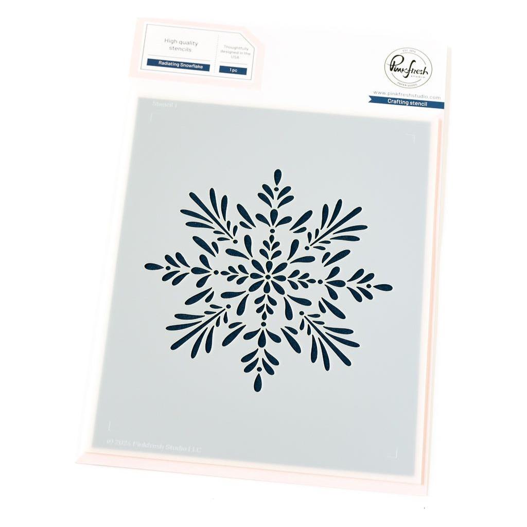 Pinkfresh Studio Radiating Snowflake Die Stencil And Press Plate Bundle Stenciling Snow