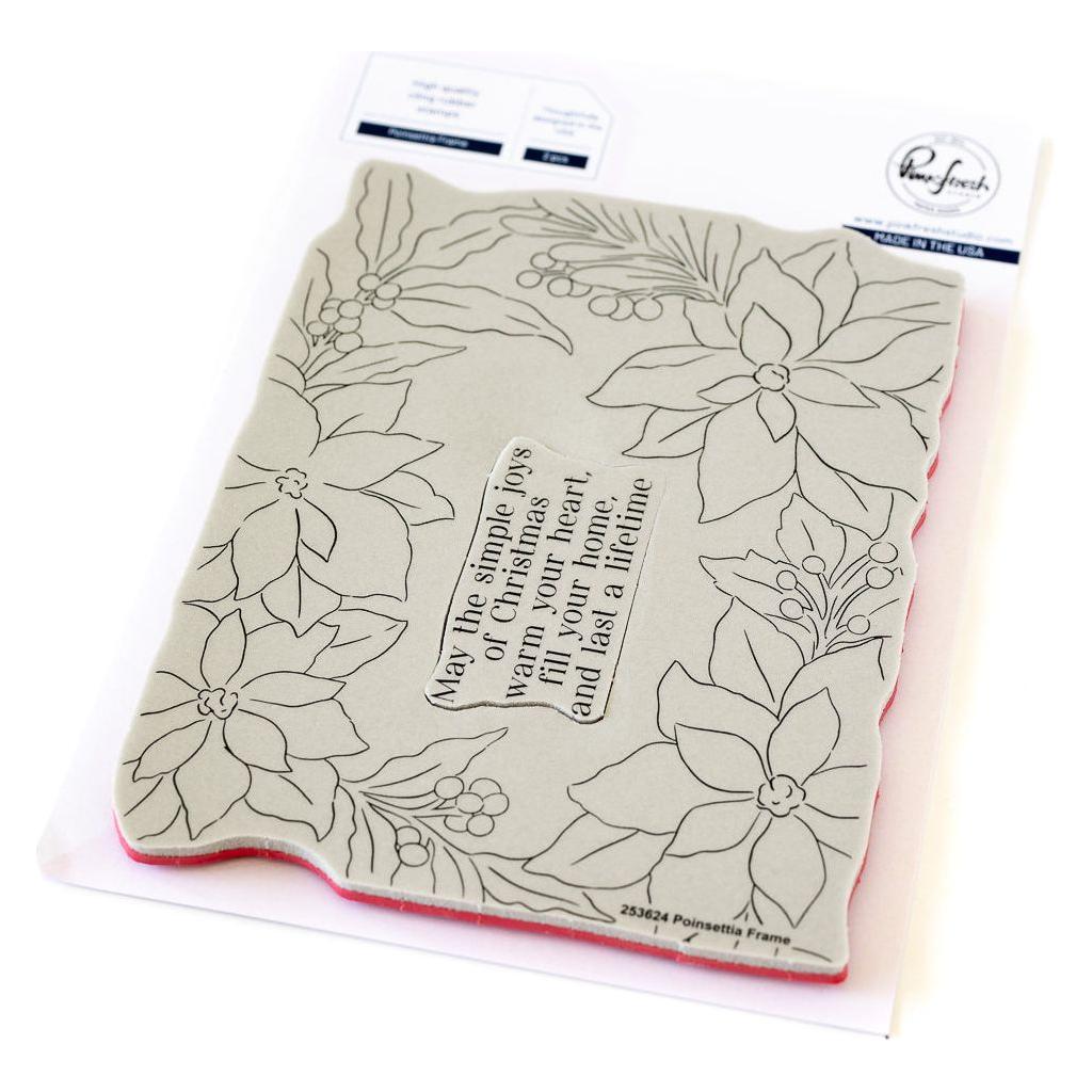 Pinkfresh Studio Poinsettia Frame Stamps Dies Stencils And Press Plates Bundle Cling Stamp