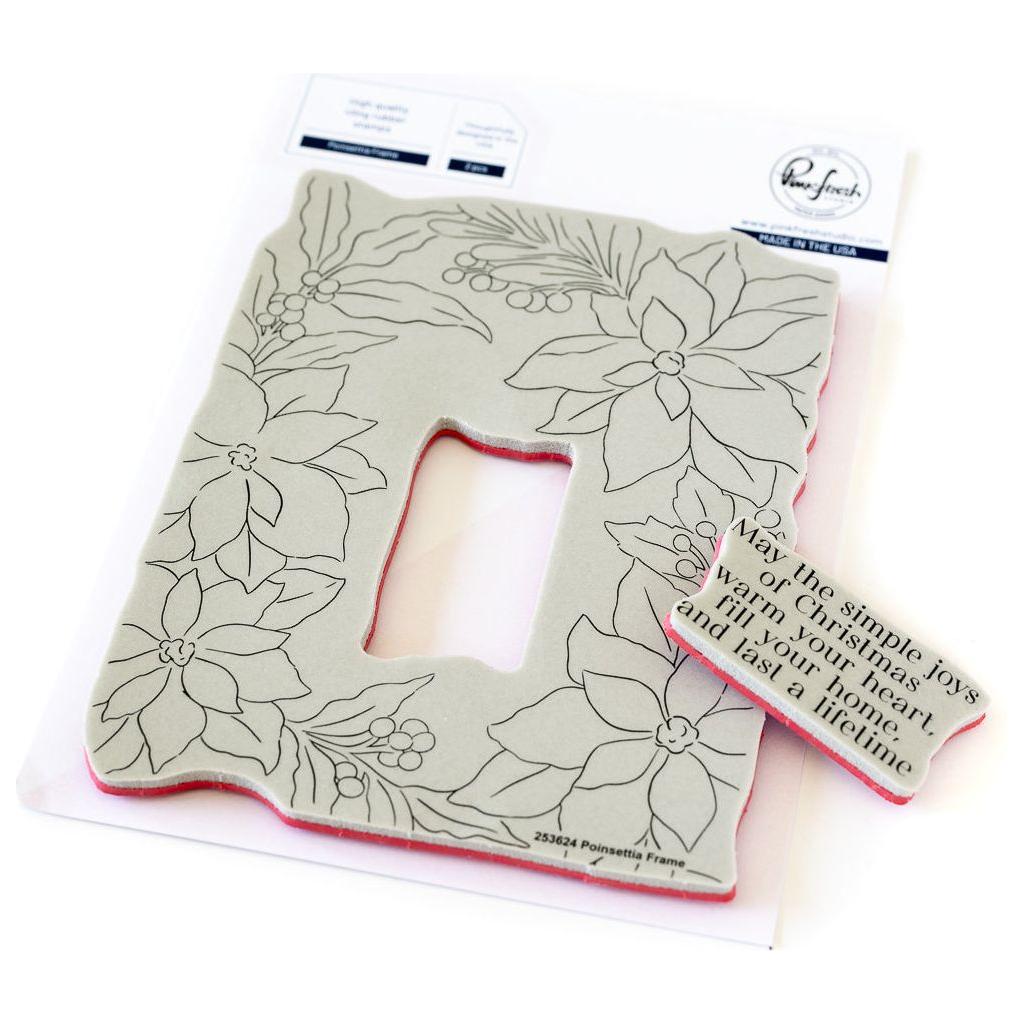 Pinkfresh Studio Poinsettia Frame Stamps Dies Stencils And Press Plates Bundle Cling Stamps Pop Out