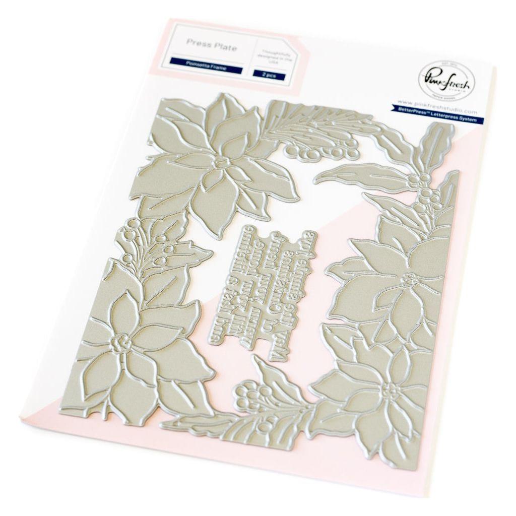 Pinkfresh Studio Poinsettia Frame Stamps Dies Stencils And Press Plates Bundle Hotfoil