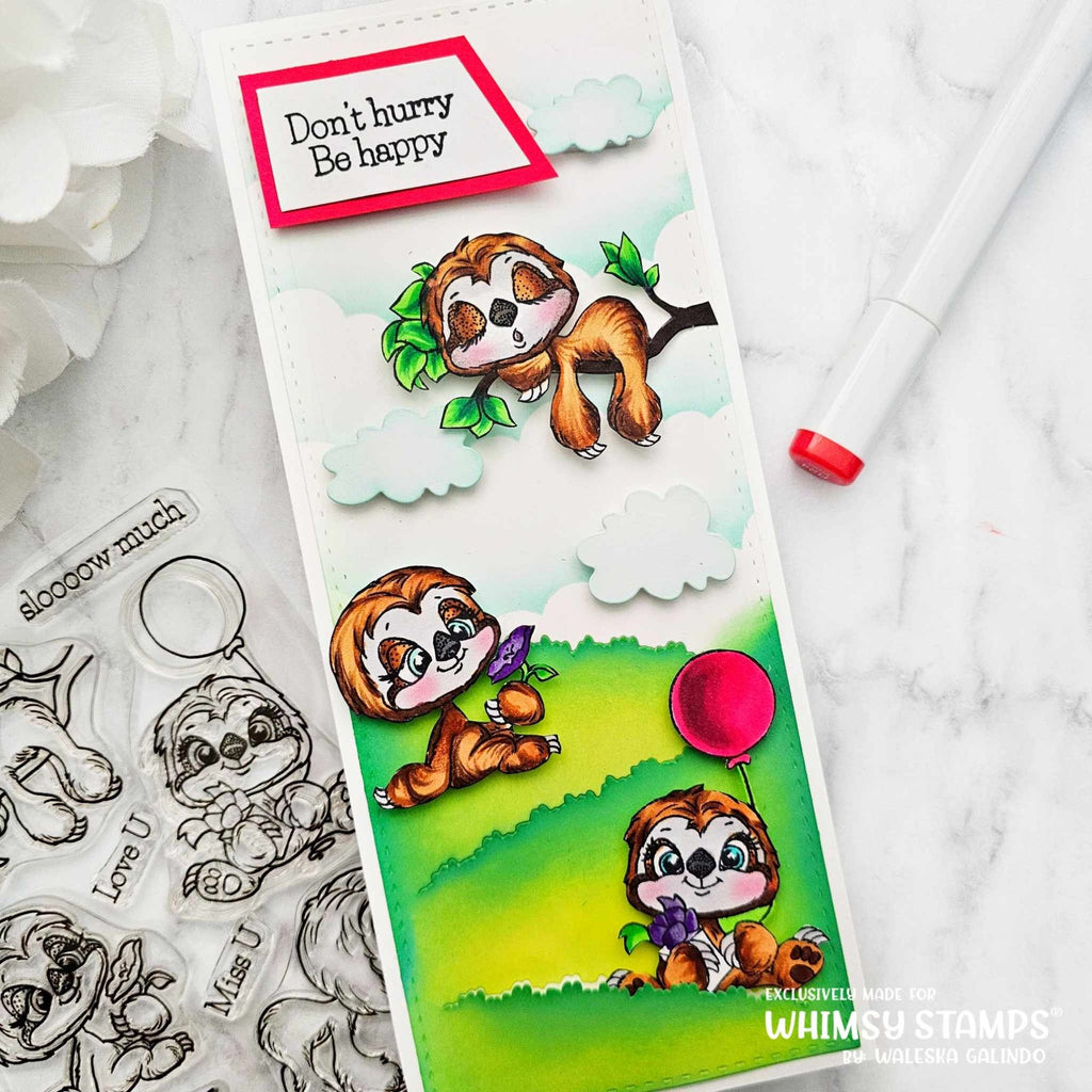 Whimsy Stamps Sloth Moments Clear Stamps 1233a grassy hills