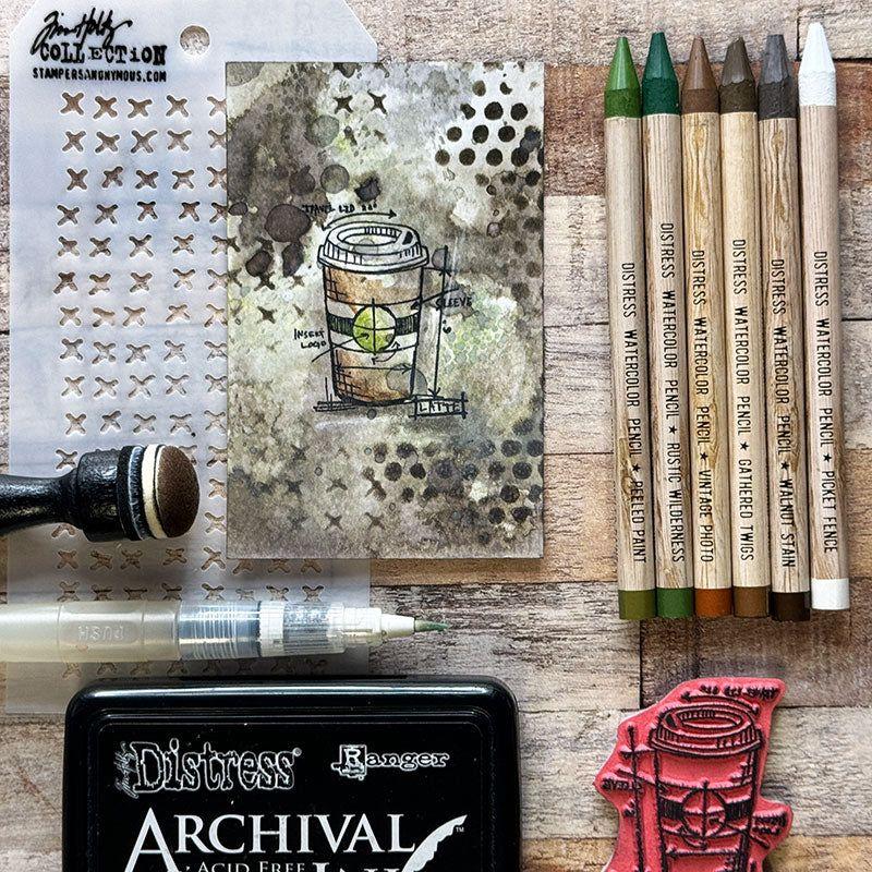 Tim Holtz Distress Watercolor Pencils Set 2 And Pencil Sharpener Bundle Coffee Cup Design | color-code:ALT11