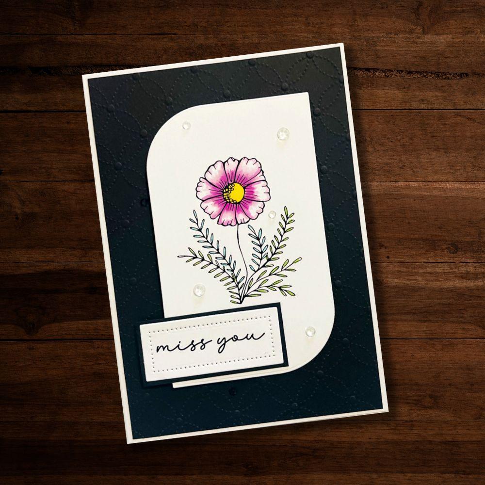 Paper Rose Sketched Flower 2 Clear Stamps 30267 miss you card