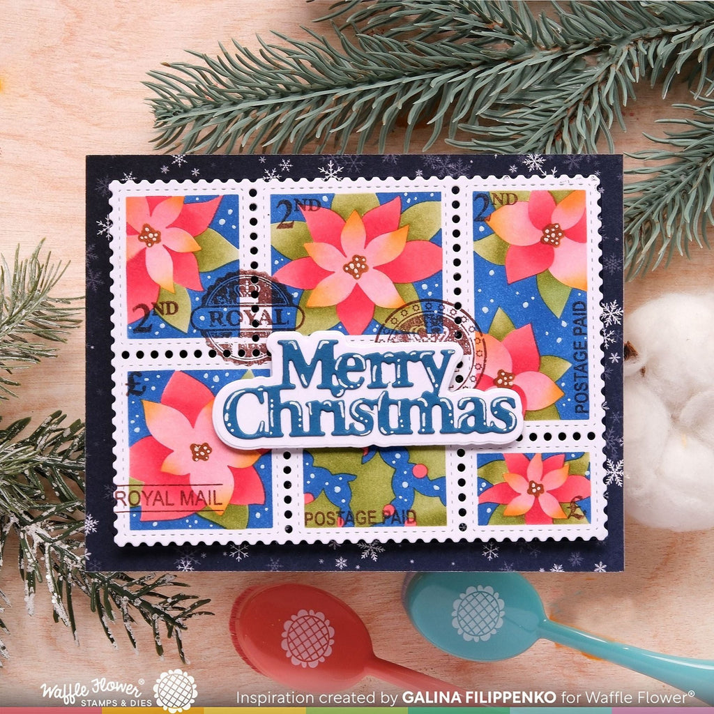 Waffle Flower Merry Christmas Print Dies 421784 postage stamps