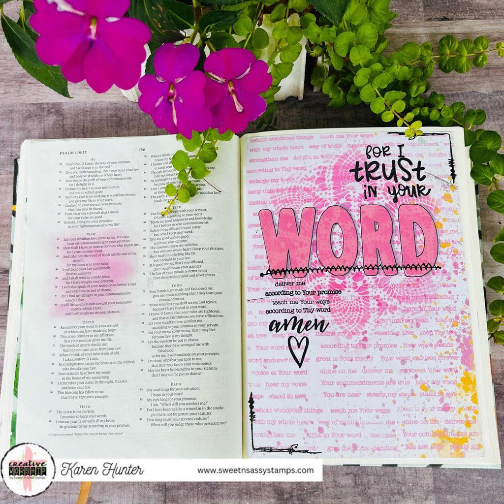 Sweet 'N Sassy Sew Many Stitches Clear Stamp Set sns-23-021 For I Trust In Your Word Bible Journal