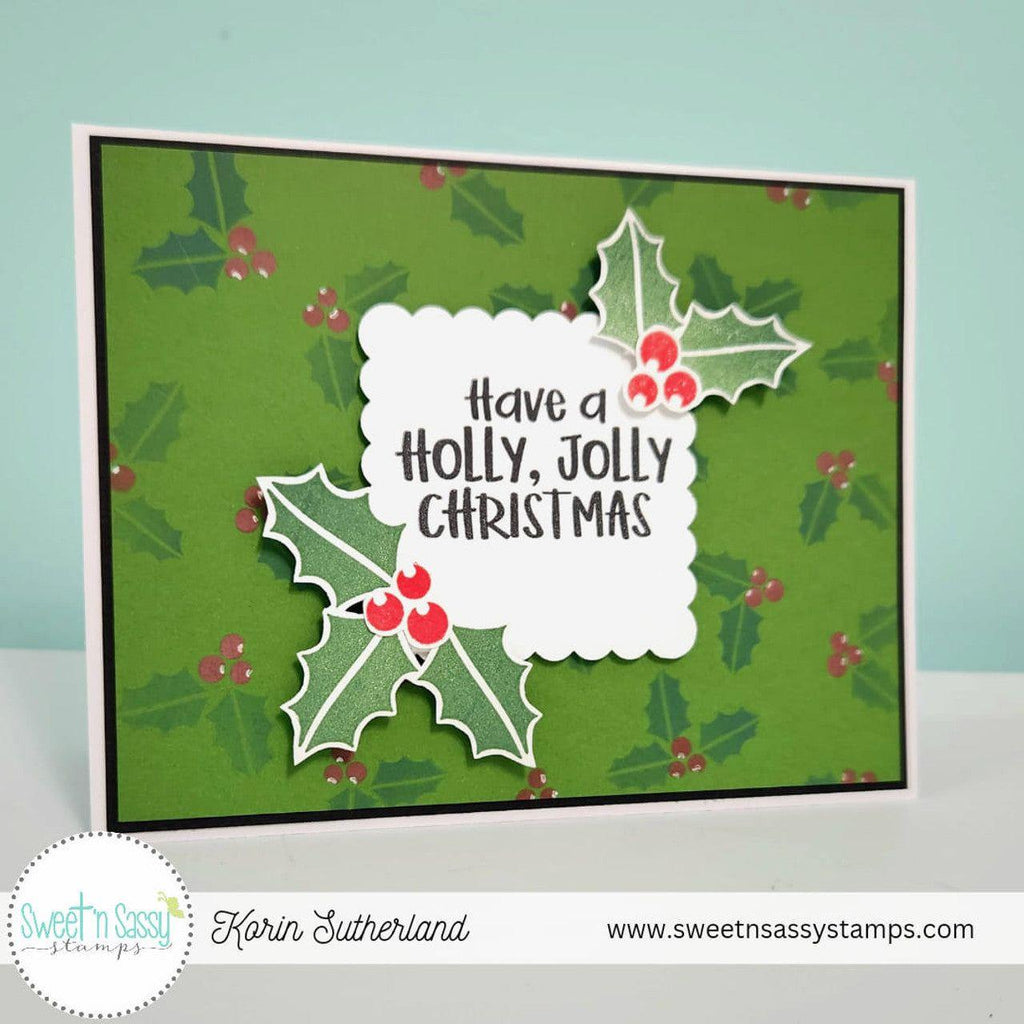 Sweet 'N Sassy Holly Jolly Dies snsd-0236 Green Christmas Card