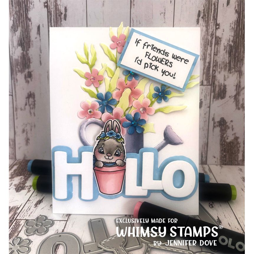 Whimsy Stamps Bunnies in the Garden Outline Dies wsd256 hello