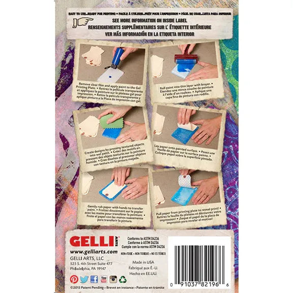 Gelli Arts 3 x 5 Reusable Gel Printing Plate package back