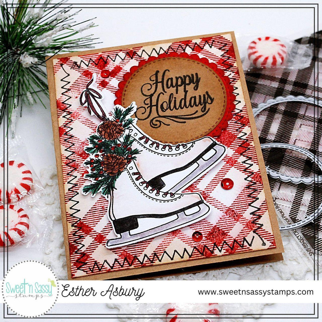 Sweet 'N Sassy Diagonal Plaid Background Clear Stamp sns-23-063 Christmas Ice Skating