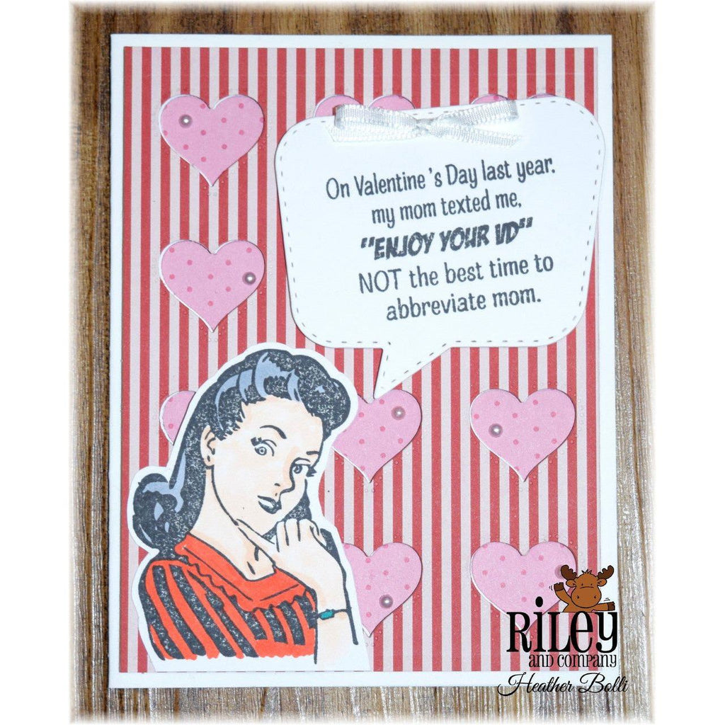 Riley and Company Funny Bones Text from Mom Clear Stamp rwd-1222 hearts background