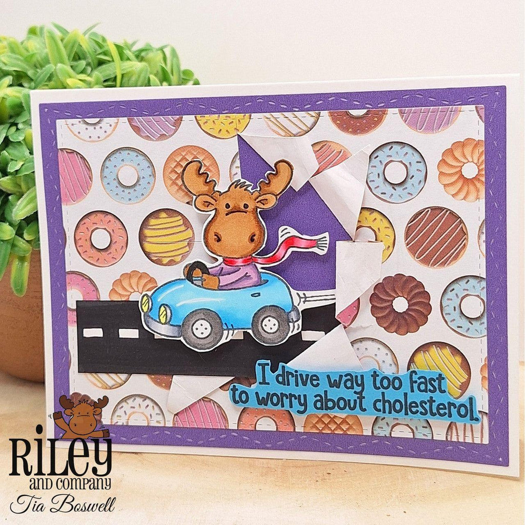 Riley and Company Funny Bones I Drive Way Too Fast Clear Stamp rwd-1212 doughnuts