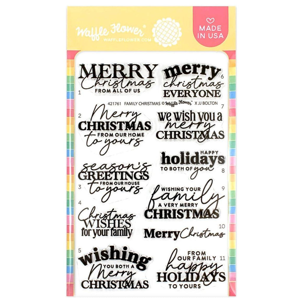 Waffle Flower Family Christmas Sentiments Clear Stamps 421761