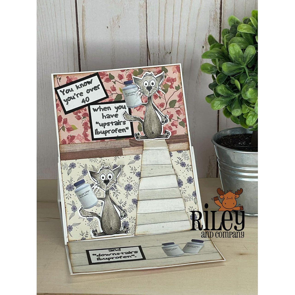 Riley and Company Funny Bones Upstairs and Downstairs Cling Stamp rwd-1245 cats