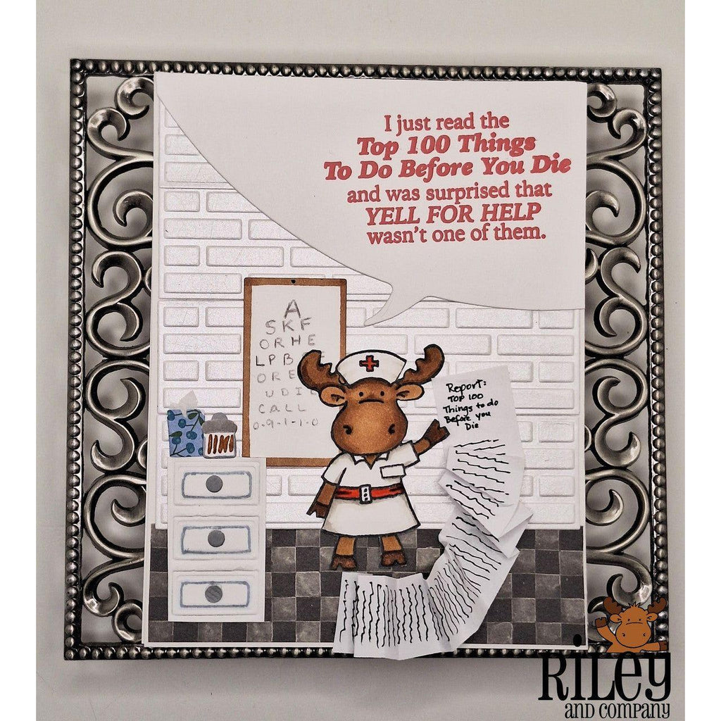 Riley and Company Funny Bones Yell For Help Cling Rubber Stamp rwd-1235 nurse