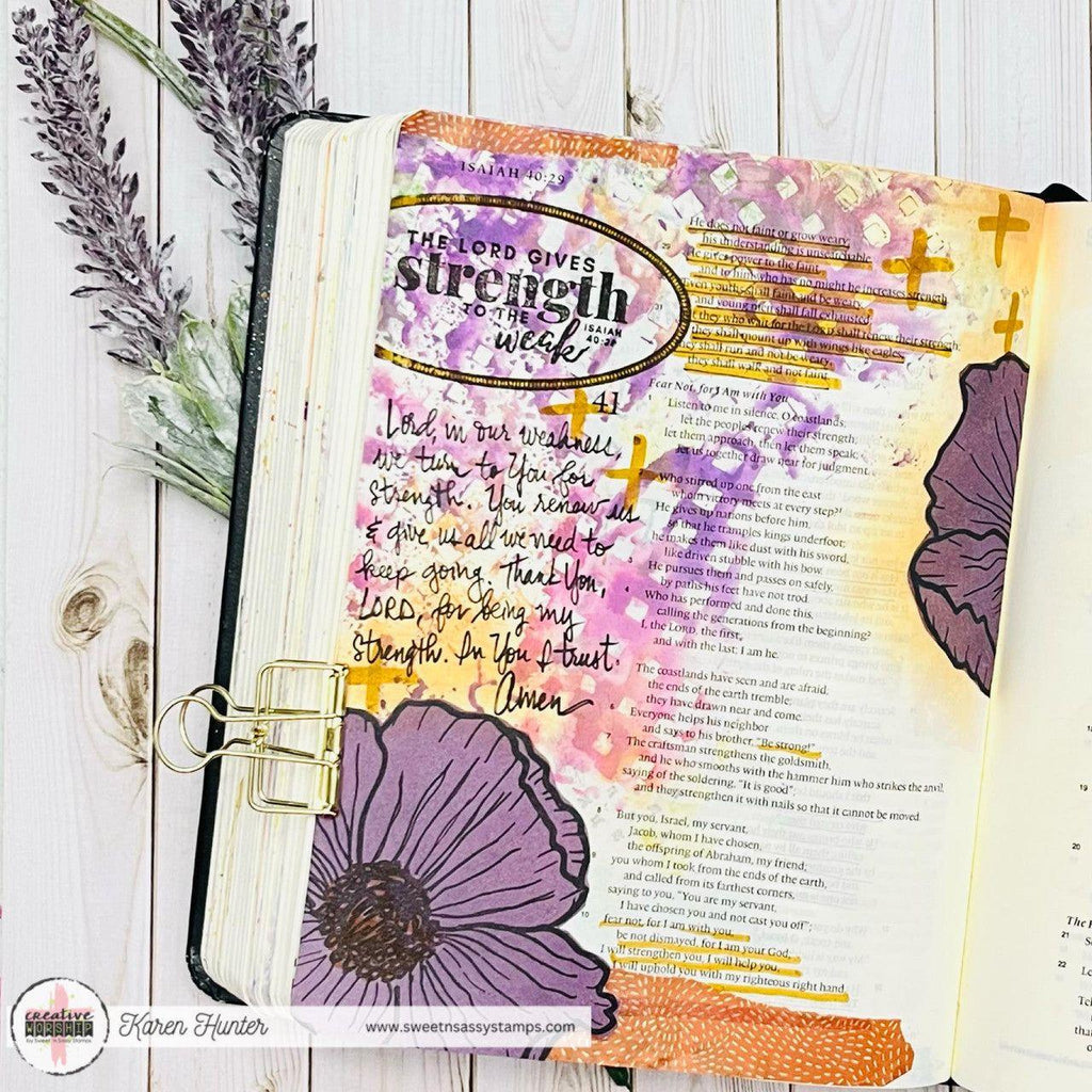 Sweet 'N Sassy Poppy Background Clear Stamp sns-13-031 The Lord Gives Strength Bible Journaling