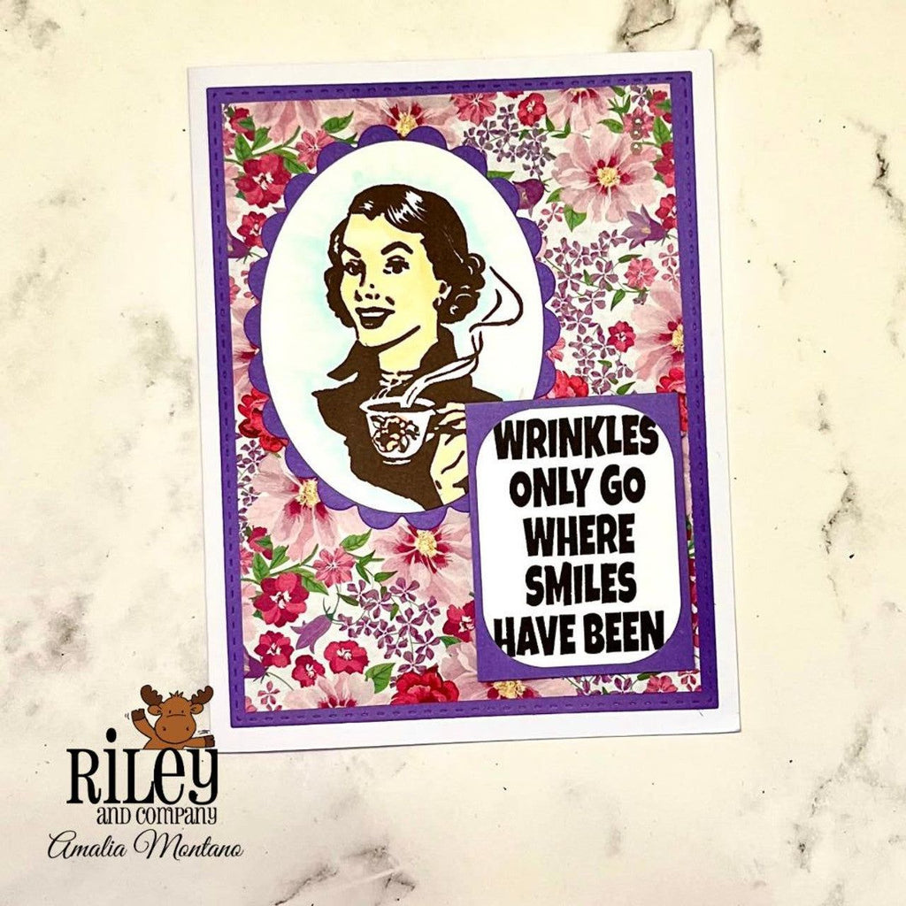 Riley And Company Funny Bones Wrinkles and Smiles Clear Stamp rwd-1286 steaming cup of tea