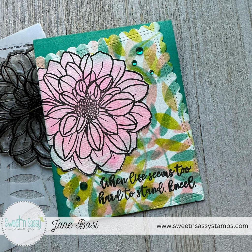 Sweet 'N Sassy Dahlia Background Clear Stamp cws-24-020 when life seems to hard to stand, kneel