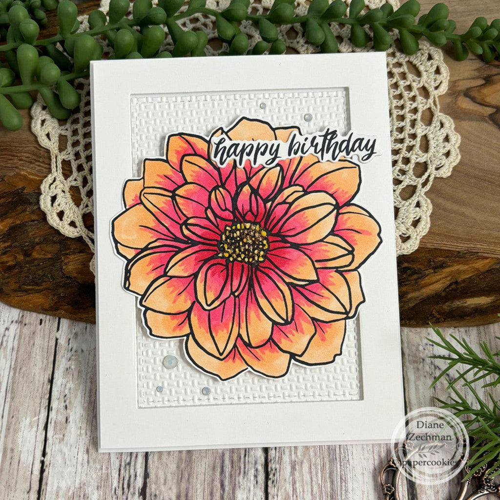 Sweet 'N Sassy Dahlia Background Clear Stamp cws-24-020 Happy Birthday dahlia card