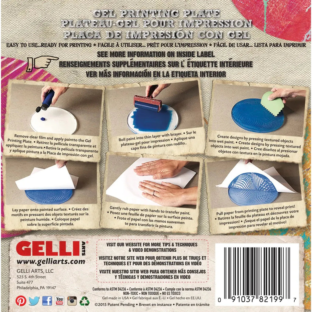 Gelli Arts 4-inch Round Reusable Gel Printing Plate package back