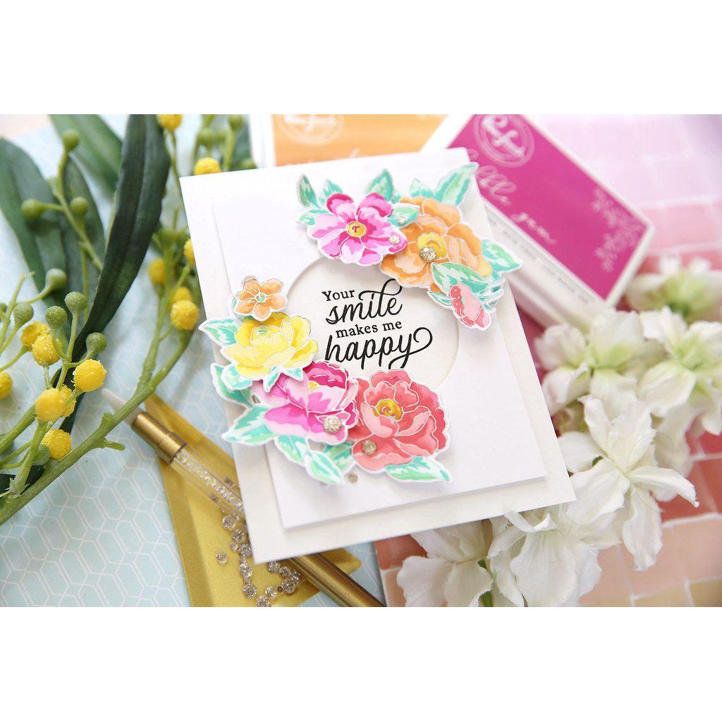 PinkFresh Studio Peony Fantasy Clear Stamp Set 153522 Your Smile Makes Me Happy Card | color-code:ALT01